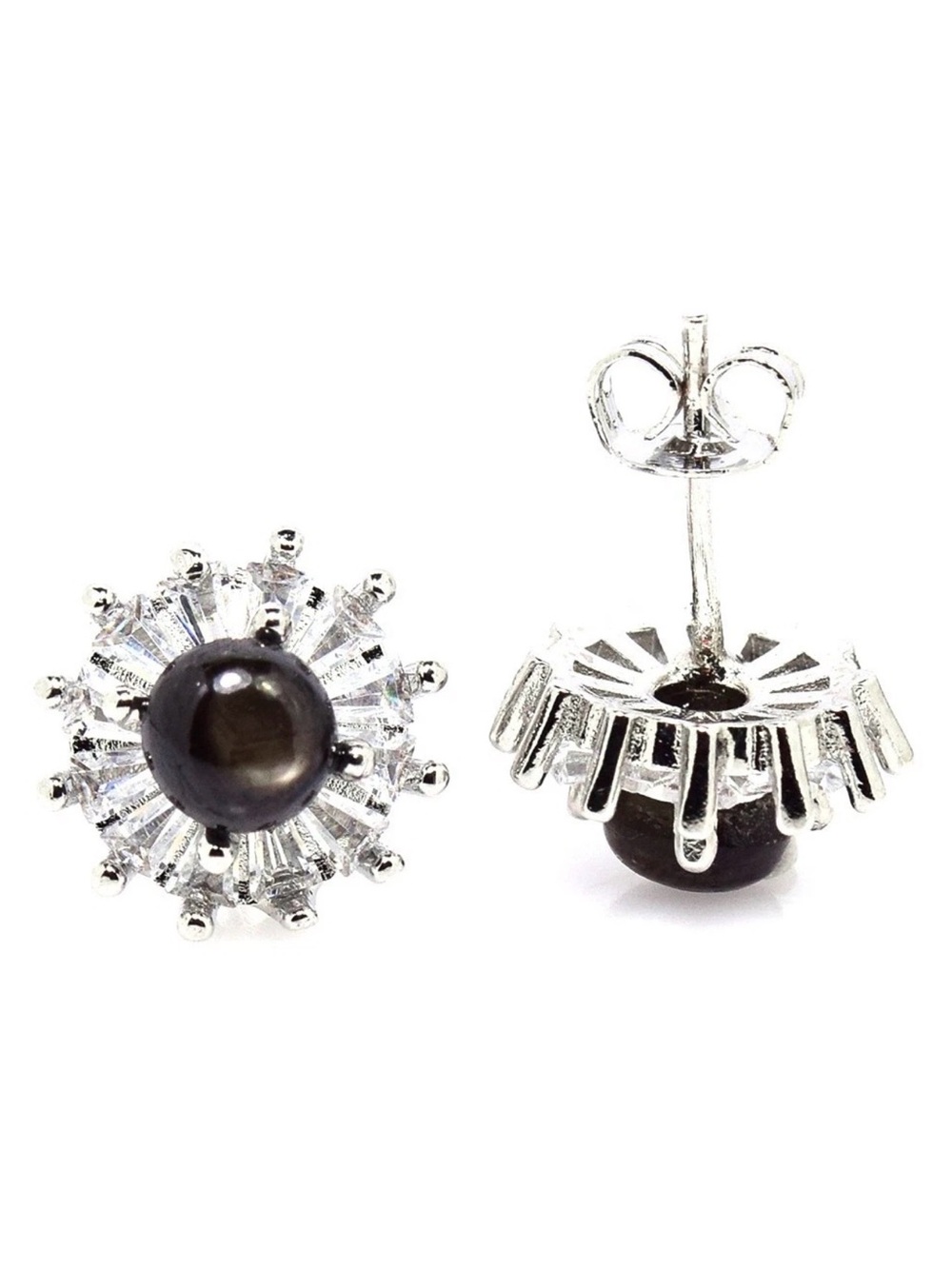Set!!  Stunning Natural Black Star Sapphire Pendant Necklace & Earrings 925 SS - Picture 11 of 13